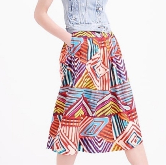 J.Crew Colorful Geometric Pattern Skirt Size 4 Collegiate Preppy - Picture 1 of 9